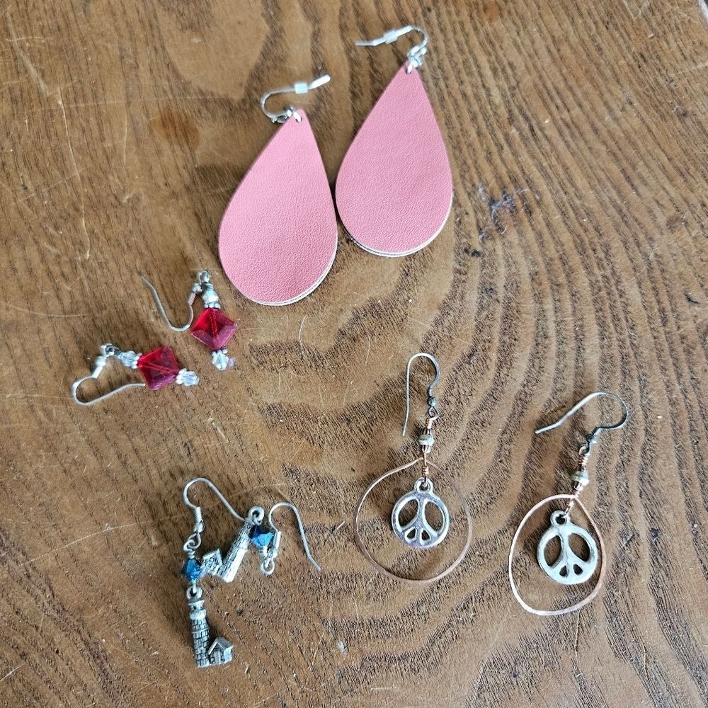 Unbranded Drop Earring Bundle Womens OS Pink Leather Crystal Peace Lighthouse